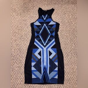 Express Blue and Black Geometric Midi Dress
